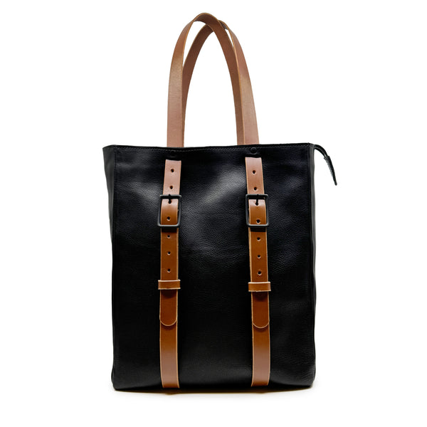 Ziggy Convertible Backpack Tote Obsidian and Chestnut