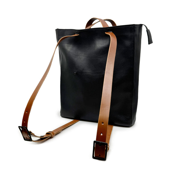 Ziggy Convertible Backpack Tote Obsidian and Chestnut