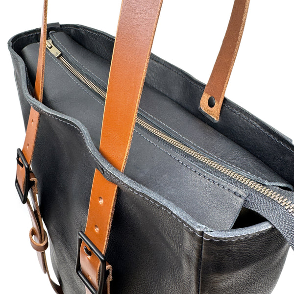 Ziggy Convertible Backpack Tote Obsidian and Chestnut
