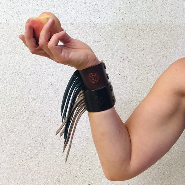 Stevie Black Leather Cuff with Fringe