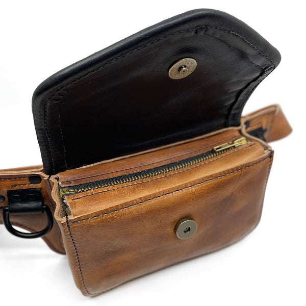 Moto Hip Pack in Honey & Obsidian with Black Hardware - Readymade 30"-43"