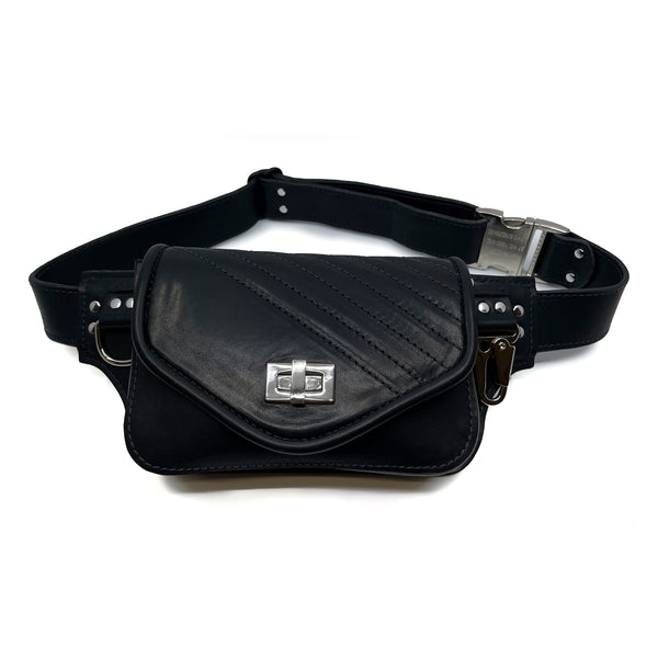 Moto Hip Pack in Obsidian with Silver Hardware - Readymade 24"-41"