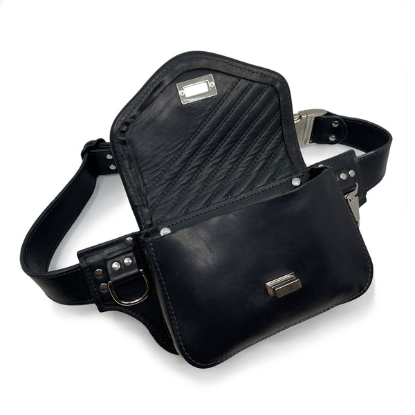 Moto Hip Pack in Obsidian with Silver Hardware - Readymade 24"-41"