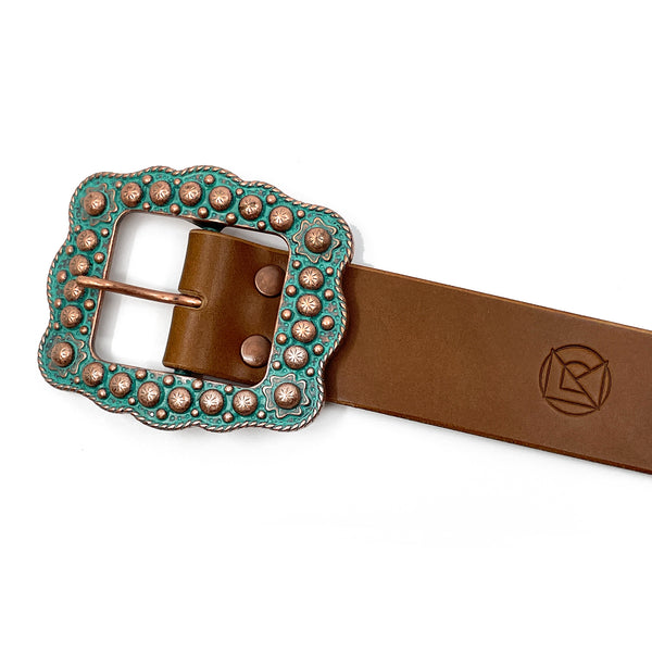 Cognac Belt with Turquoise Buckle