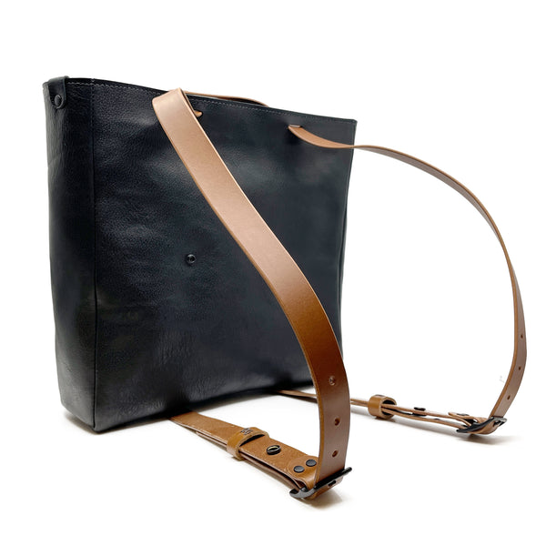 Ziggy Mini Convertible Backpack Tote Pebble Black and Brown